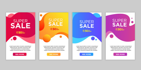 Wall Mural - Dynamic modern fluid mobile for sale banners. Sale banner template design, Super sale special offer set. Vector illustration. for social media post template instagram story