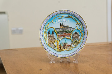 A colorful souvenir plate from Prague, Czech Republic