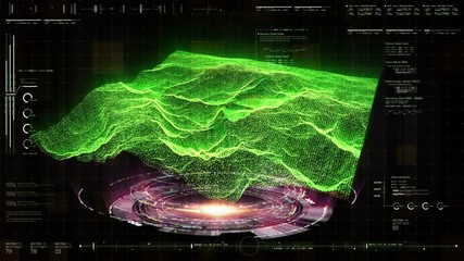 Leinwandbilder - Futuristic Holographic Terrain environment, geomorphology, topography and digital data telemetry information display motion graphic user interface head up display screen
