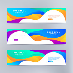 a set of vector abstract design banner template with colorful gradient background. footer, header an