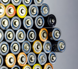 Salt and alkaline batteries, source of energy for portable technology. AAA and AA batteries