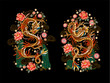 Chinese traditional dragon, peonies and sakura. vector.