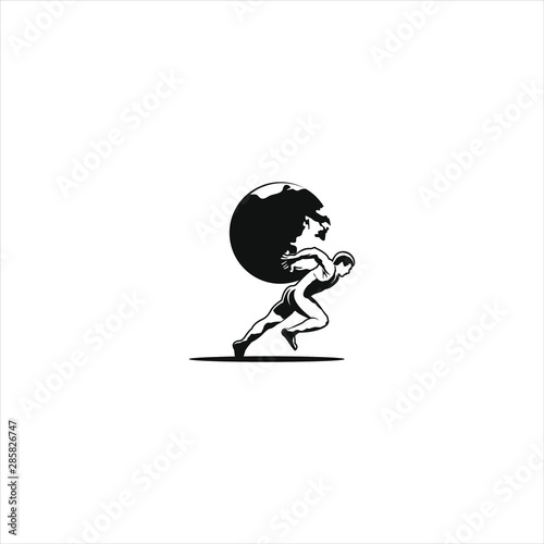 Fotografía Retro walking man carry earth globe vector illustration in black color