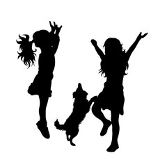 Sticker - Vector silhouette of child with dog on white background. Symbol of friends, care, animal, girl,dance.