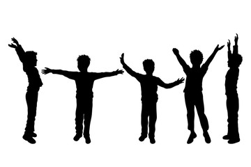 Poster - Vector silhouette of children´s friends on white background. Symbol of child, boy,siblings,brother,free,funny,set.