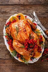 Wall Mural - Christmas turkey. Traditional festive food for Christmas or Thanksgiving