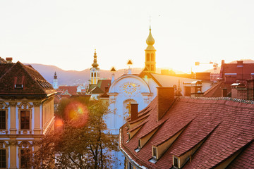 Sticker - Sunset and Panoramic view and cityscape at Old city in Graz