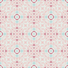 Seamless Vector Pattern Illustration In Traditional Style. Cute Pink Vintage Surface Pattern
