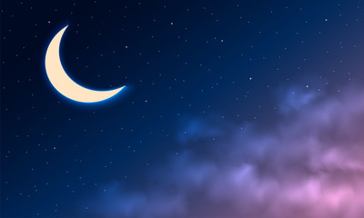 Wall Mural - night sky background. moon and star, cloud on night sky.