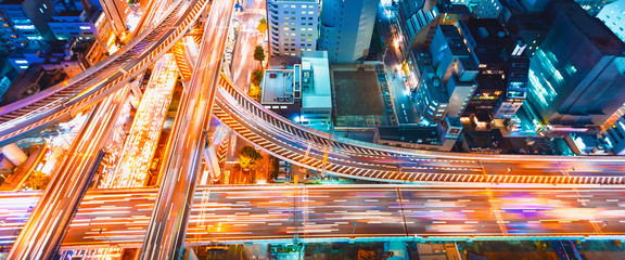 Wall Mural - Aerial view of a massive highway intersection in Osaka, Japan