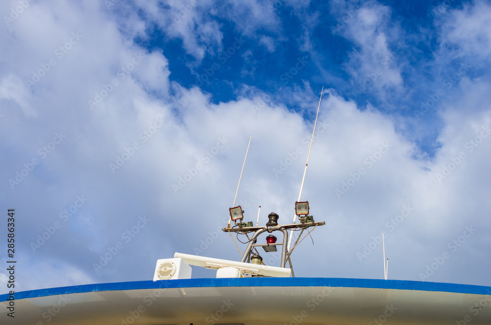 Radio and radar antennas on the deck of a ship Stock Photo | Adobe Stock