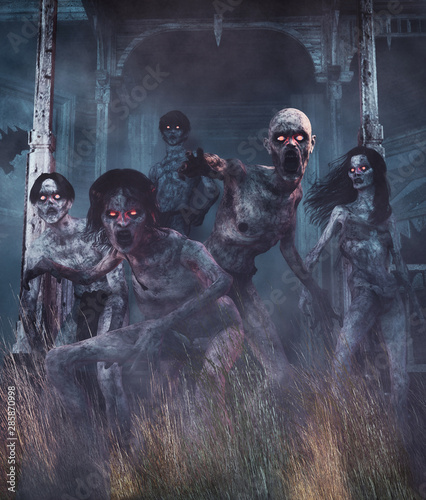 Fotografía Zombies awaken,Undead from a long time land,3d illustration for book cover