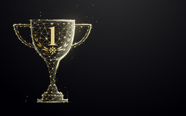 Wall Mural - golden trophy cup from lines, triangles and particle style design. illustration vector