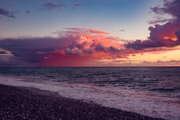 Poster - Sunset dramatic pastel sea sky and cloud background