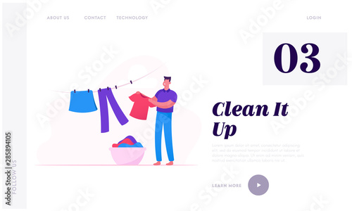 Household Duties And Chores Website Landing Page Man Hanging