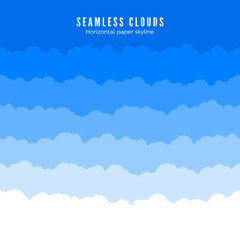 Poster - horizontal seamless clouds. skyline repeat texture. blue sky background. paper clouds layers. vector