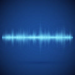 Leinwandbilder - Equalizer on blue background. Music wave. Abstract digital audio track. Pulse of voice signal. Design of spectrum equaliser. Vector illustration