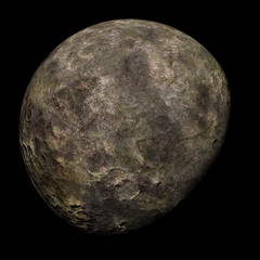 Wall Mural - alien planet, dry and rocky world in deep space, exoplanet isolated on black background