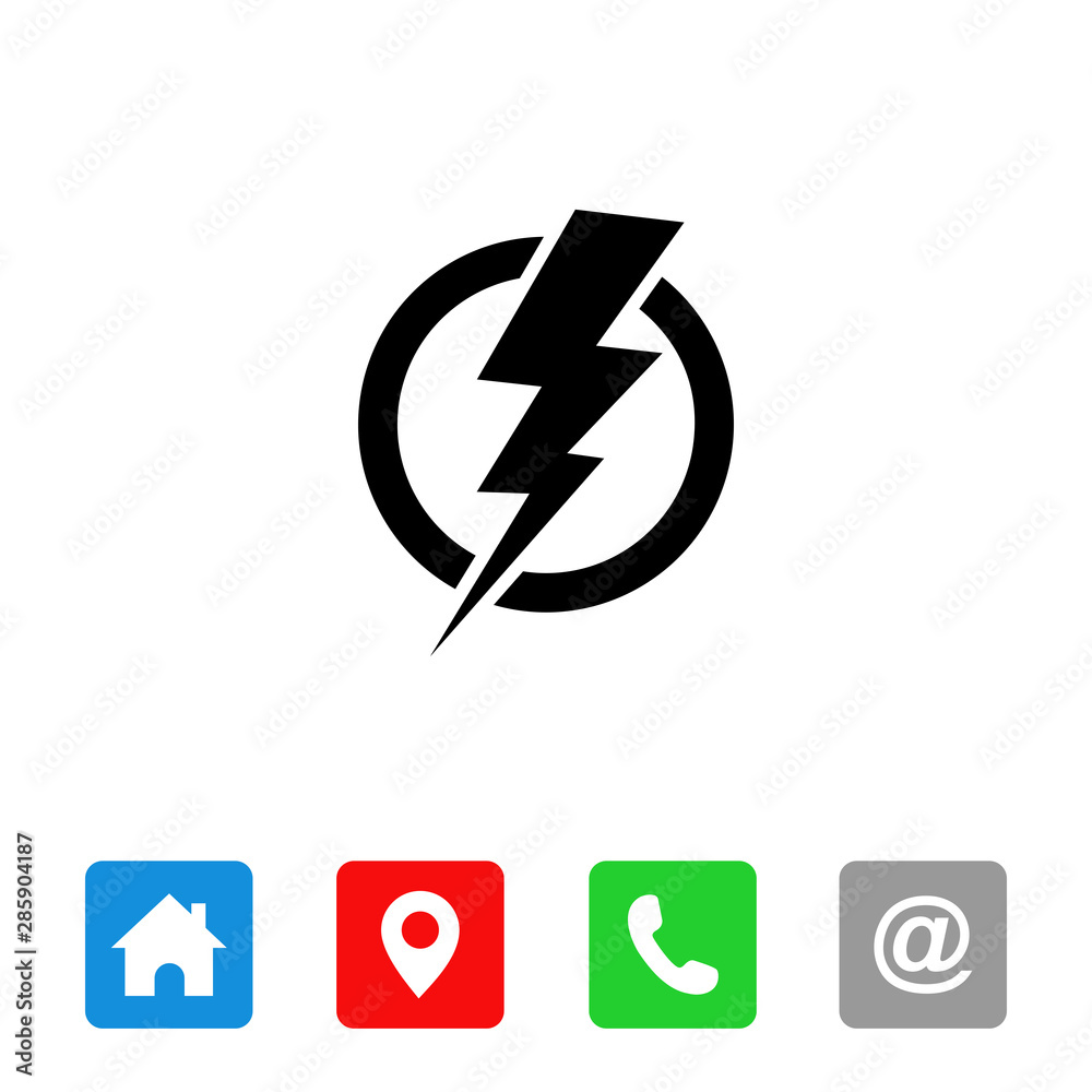 Power lightning logo icon. Vector black thunder bolt symbol isolated ...