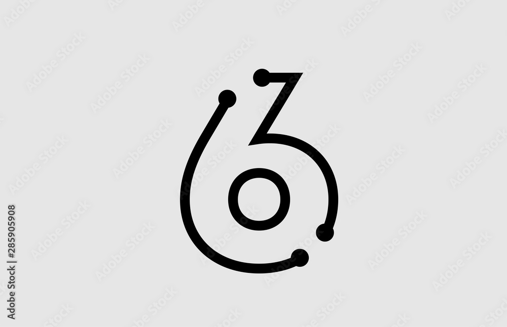 number 6 logo design with line and dots - obrazy, fototapety, plakaty 