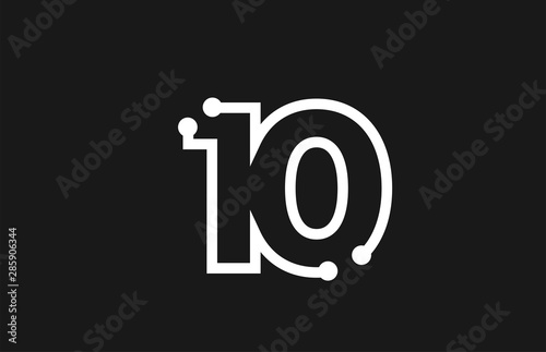 Cuadros en Lienzo 10 number black and white logo design with line and dots