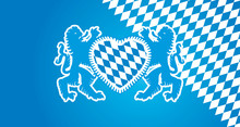 Oktoberfest 2019 Bavarian Lions Gingerbread Heart Logo Blue White Flag Background