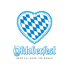 Wall Mural - Oktoberfest Beer Festival 2019 Bavarian gingerbread heart blue white background