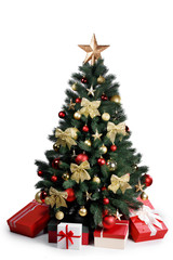 decorated christmas tree isolated on white