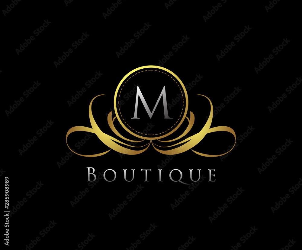 Golden Logo with M Letter in Royal Shield Vector Logo Template Used for ...