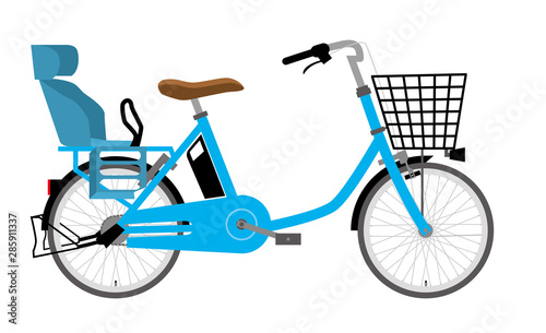 電動アシスト自転車のイラスト 水色 二人乗り 横向き ママチャリ 実用自転車 ィバイク Stock ベクター Adobe Stock