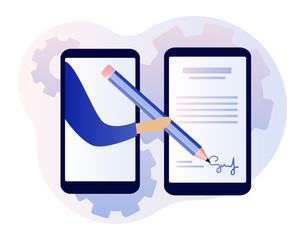 Wall Mural - electronic contract or digital signature concept. modern flat cartoon style. vector illustration