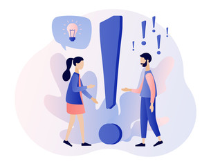 Poster - FAQ concept set. People around exclamations and question marks. Metaphor question answer. Modern flat cartoon style. Vector illustration