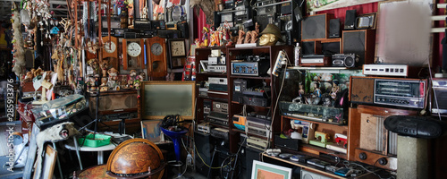 Flea market, swap meet, old rare retro things, vintage objects Tableau sur Toile