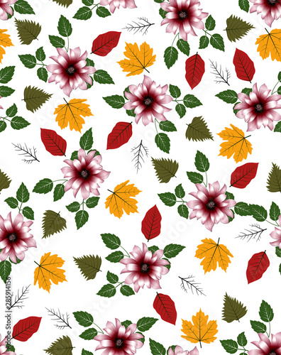 hand draw beautiful flower with leave and branches design