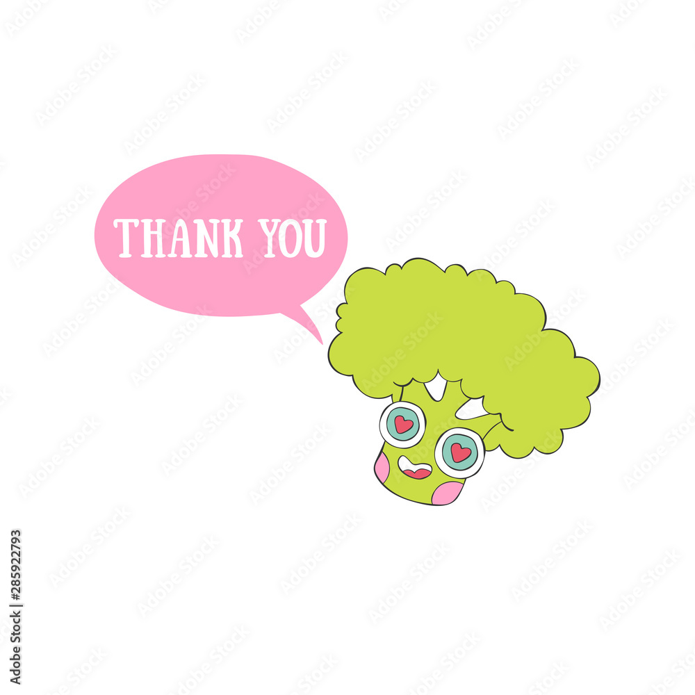 Thank you. Sweet broccoli. Vegetable cartoon. Dialog cloud. Lettering ...