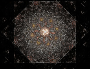 Poster - Abstract fractal color background with crossing circles and oval. Motion illustration.