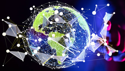 Global network connection. World map point and line composition