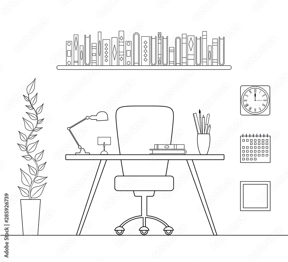 Head office in a linear style. The interior of the study room or ...