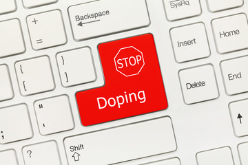 Wall Mural - White conceptual keyboard - Doping (red key with STOP sign)