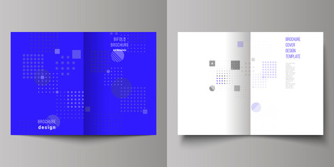 The vector layout of two A4 format modern cover mockups design templates for bifold brochure, magazine, flyer, booklet, annual report. Abstract vector background with fluid geometric shapes.