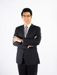 © khwanchai - Smart boss, smiling businessman wearing glasses against white wall in studio