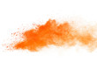 Leinwandbild Motiv Abstract orange powder explosion. Closeup of orange dust particle splash isolated on white background
