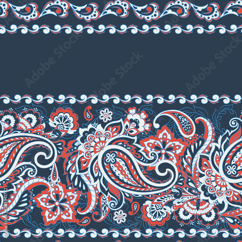 Paisley and ethnic flowers seamless vector pattern Tableau sur Toile