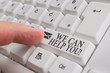 © Artur - Word writing text We Can Help You. Business photo showcasing offering good assistance to customers or friends White pc keyboard with empty note paper above white background key copy space