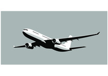 Flying Airplane, Takeoff Airliner, Commercial Jet Aircraft, Airliner. Vector Illustration.