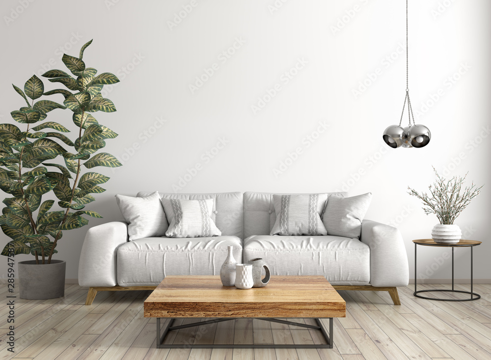 Interior of modern living room with sofa 3d rendering Stock ...