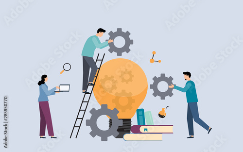 Fotografía Flat Business People Meeting learning And Maeking Idea With lightbulb concept