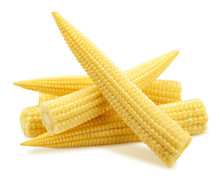 Baby Corn, Isolated On White Background, Clipping Path, Full Depth Of Field