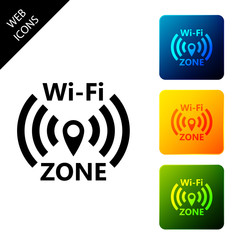 Poster - Wi-Fi wireless internet network symbol icon isolated on white background. Set icons colorful square buttons. Vector Illustration