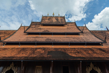 roof of ancient northern thai house from chiangrai, thailand